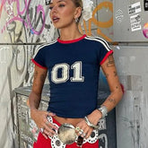 Çizgili Mavi İnce Yuvarlak Yaka Kısa Kollu Tİşört Zalle